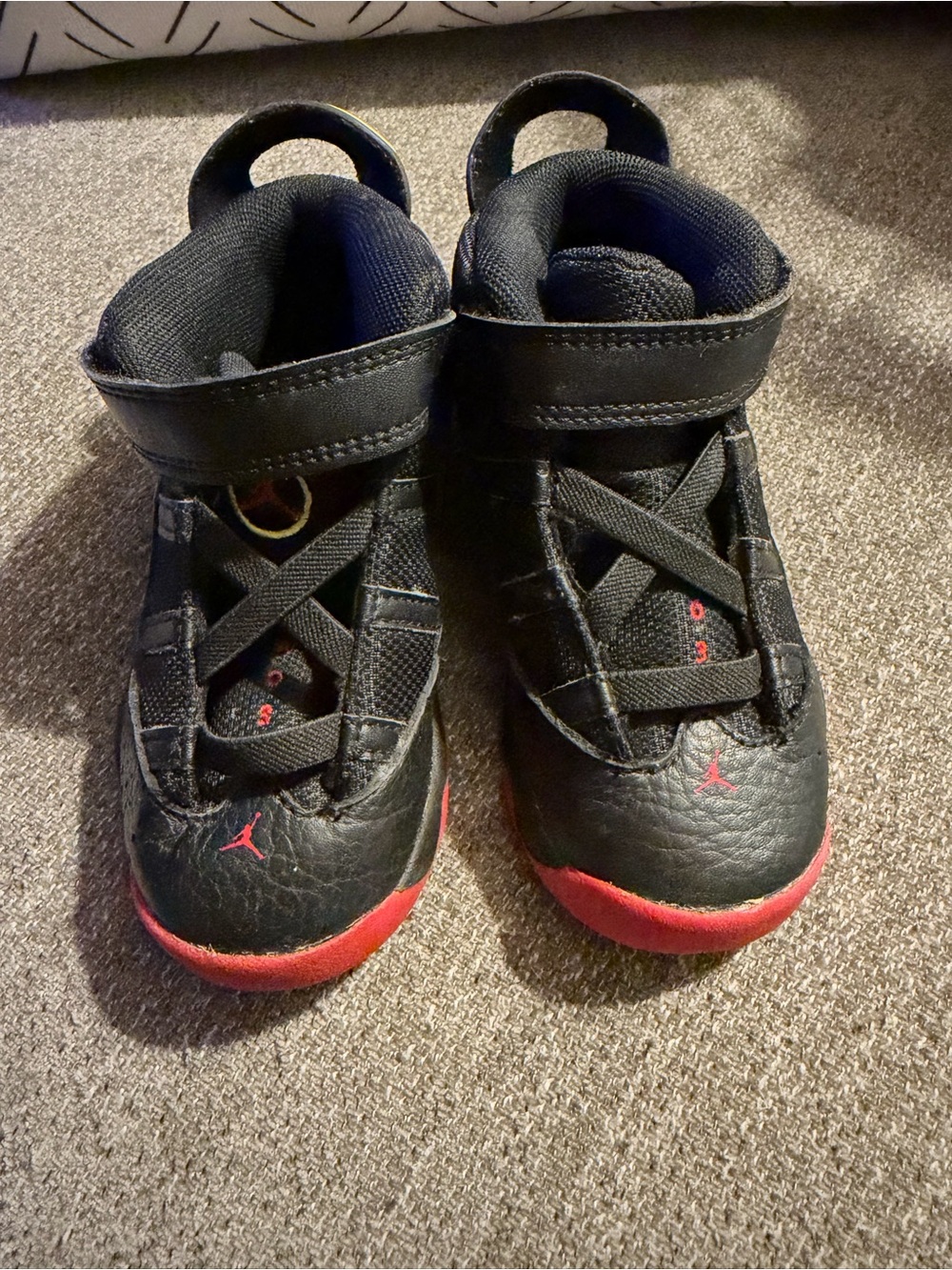 Jordan Kids Black and Red High-Top Sneakers
